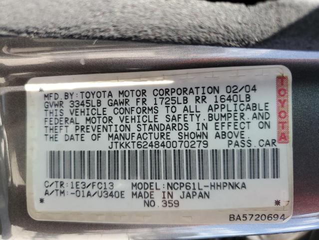 Photo 10 from auction – 2004 TOYOTA SCION XA with VIN JTKKT624840070279
