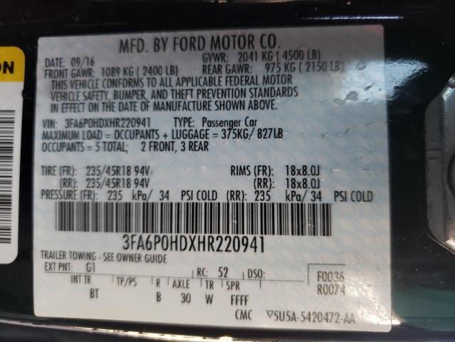 Photo 10 from auction – 2017 FORD FUSION SE with VIN 3FA6P0HDXHR220941