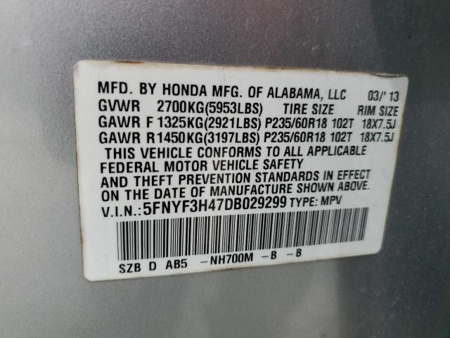 Photo 10 from auction – 2013 HONDA PILOT EX with VIN 5FNYF3H47DB029299