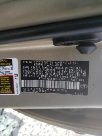 Photo 10 from auction – 2011 TOYOTA CAMRY BASE with VIN 4T1BF3EK8BU647207