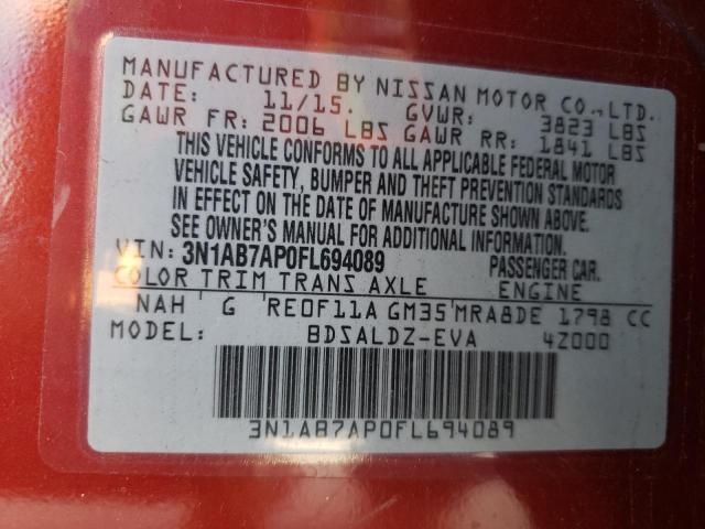 Photo 10 from auction – 2015 NISSAN SENTRA S with VIN 3N1AB7AP0FL694089