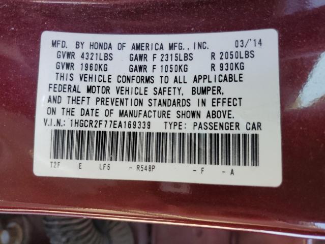 Photo 10 from auction – 2014 HONDA ACCORD EX with VIN 1HGCR2F77EA169339
