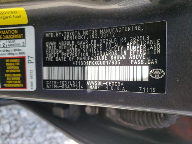 Photo 10 from auction – 2012 TOYOTA CAMRY HYBR with VIN 4T1BD1FKXCU017635