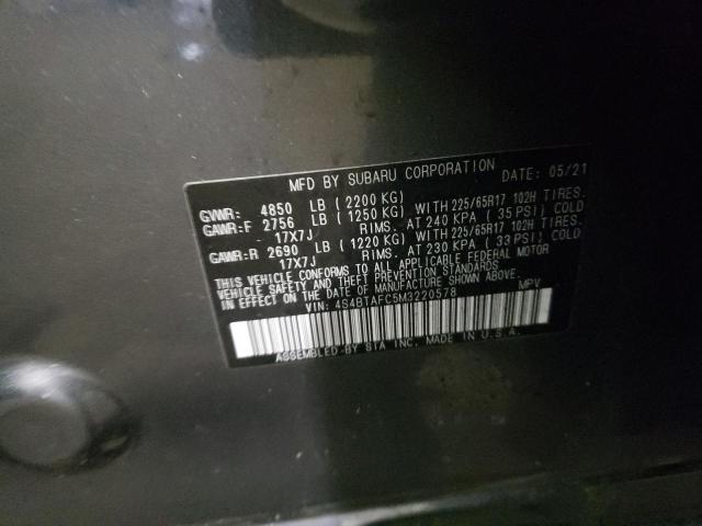 Photo 10 from auction – 2021 SUBARU OUTBACK with VIN 4S4BTAFC5M3220578