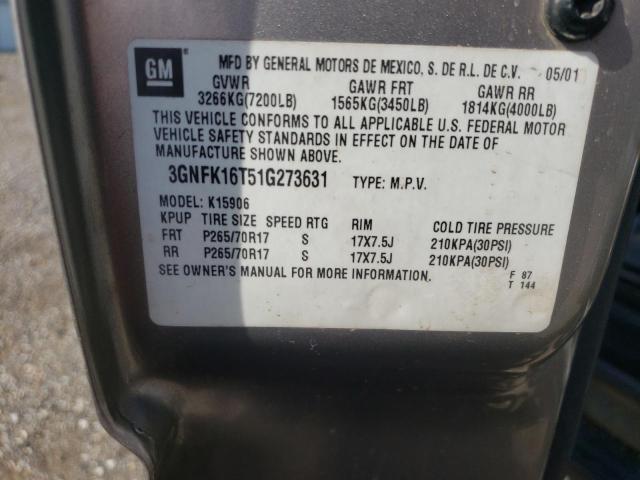 Photo 10 from auction – 2001 CHEVROLET SUBURBAN K with VIN 3GNFK16T51G273631