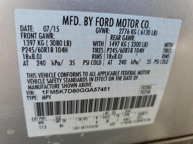 Photo 10 from auction – 2016 FORD EXPLORER X with VIN 1FM5K7D80GGA57451
