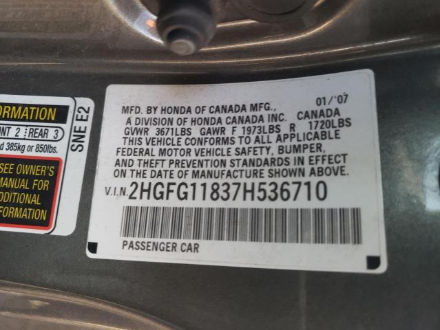 Photo 10 from auction – 2007 HONDA CIVIC EX with VIN 2HGFG11837H536710