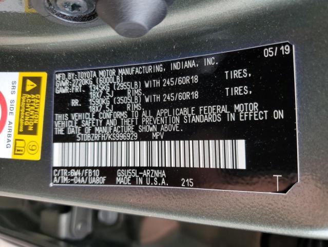 Photo 10 from auction – 2019 TOYOTA HIGHLANDER with VIN 5TDBZRFH7KS996929