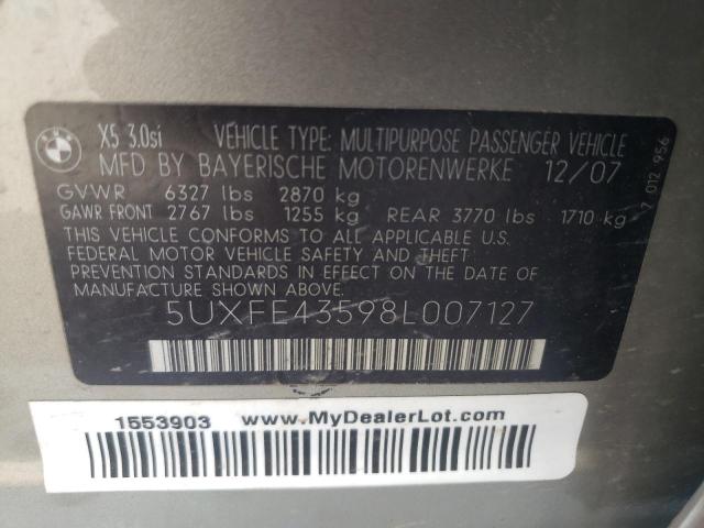 Photo 10 from auction – 2008 BMW X5 3.0I with VIN 5UXFE43598L007127