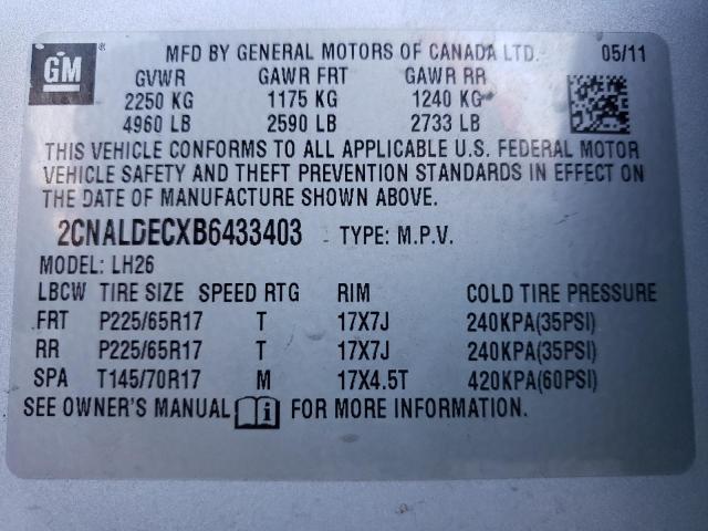 Photo 10 from auction – 2011 CHEVROLET EQUINOX LT with VIN 2CNALDECXB6433403