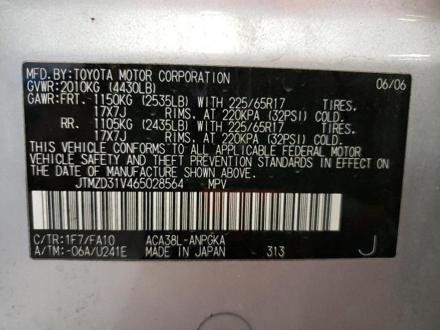 Photo 10 from auction – 2006 TOYOTA RAV4 LIMIT with VIN JTMZD31V465028564