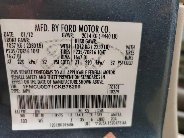 Photo 10 from auction – 2012 FORD ESCAPE XLT with VIN 1FMCU0D71CKB78299