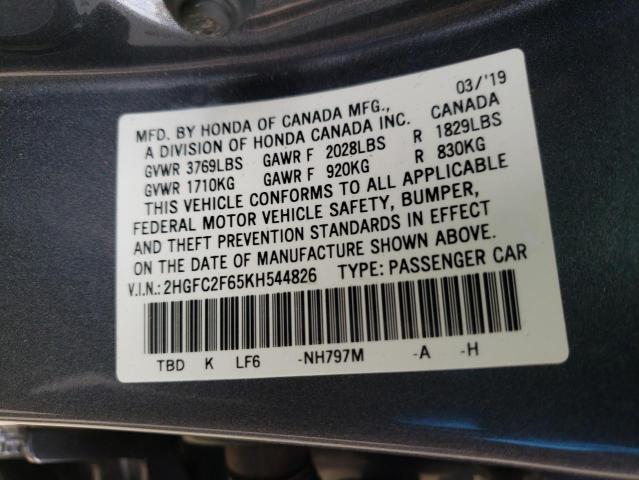 Photo 10 from auction – 2019 HONDA CIVIC LX with VIN 2HGFC2F65KH544826