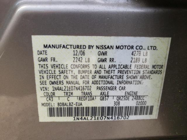 Photo 10 from auction – 2007 NISSAN ALTIMA 2.5 with VIN 1N4AL21E07N416702