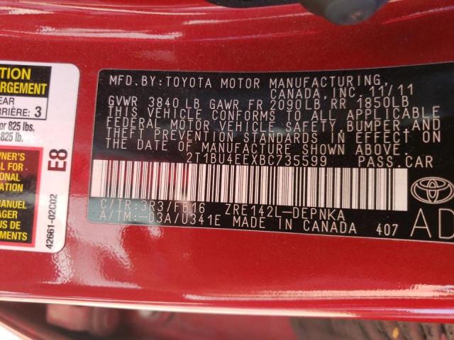 Photo 10 from auction – 2011 TOYOTA COROLLA BA with VIN 2T1BU4EEXBC735599