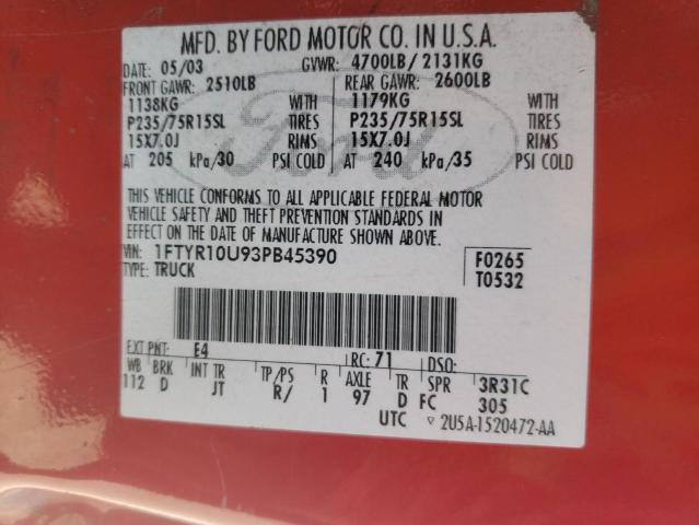 Photo 10 from auction – 2003 FORD RANGER with VIN 1FTYR10U93PB45390