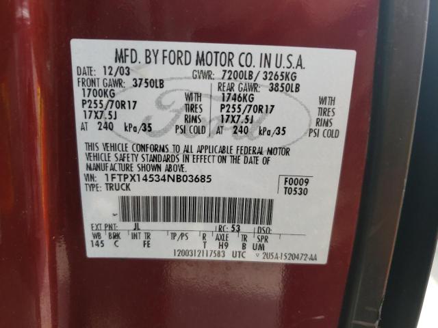 Photo 10 from auction – 2004 FORD F150 with VIN 1FTPX14534NB03685