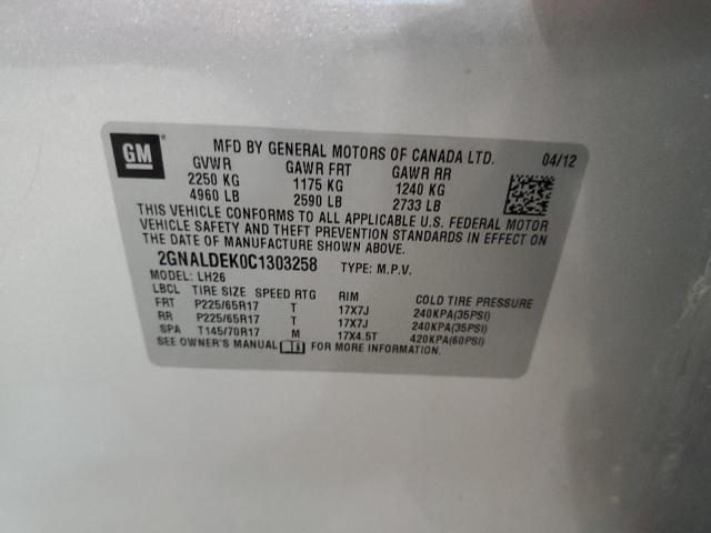 Photo 10 from auction – 2012 CHEVROLET EQUINOX LT with VIN 2GNALDEK0C1303258