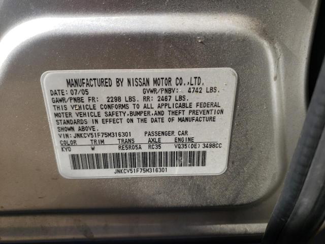Photo 10 from auction – 2005 INFINITI G35 with VIN JNKCV51F75M316301