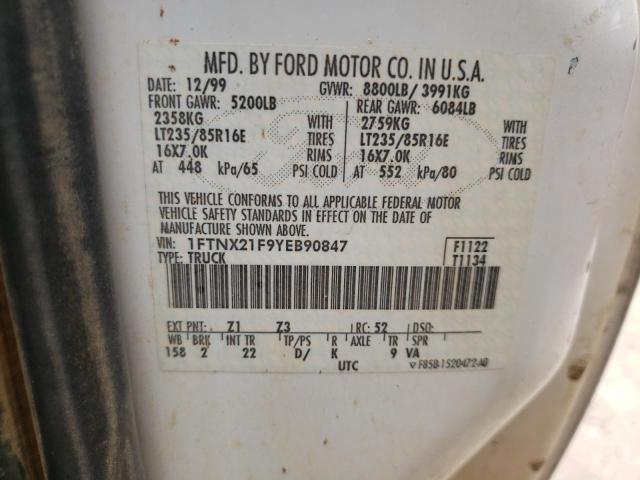 Photo 10 from auction – 2000 FORD F250 SUPER with VIN 1FTNX21F9YEB90847