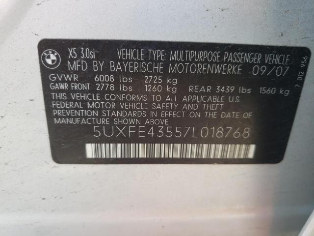 Photo 10 from auction – 2007 BMW X5 3.0I with VIN 5UXFE43557L018768