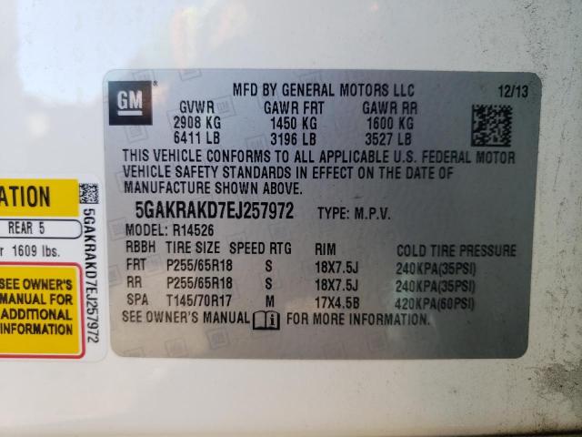 Photo 10 from auction – 2014 BUICK ENCLAVE with VIN 5GAKRAKD7EJ257972