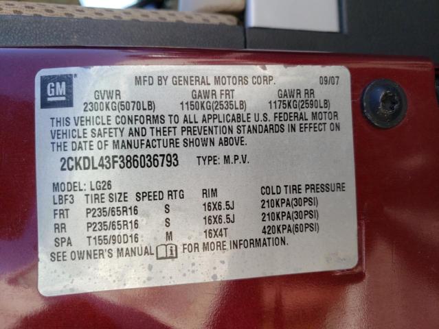 Photo 10 from auction – 2008 PONTIAC TORRENT with VIN 2CKDL43F386036793