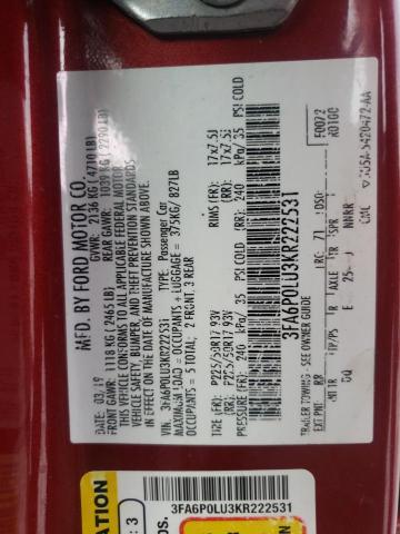 Photo 10 from auction – 2019 FORD FUSION SE with VIN 3FA6P0LU3KR222531
