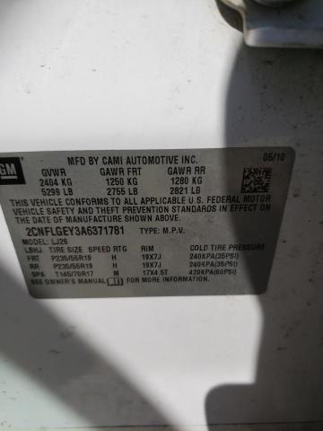 Photo 10 from auction – 2010 CHEVROLET EQUINOX LT with VIN 2CNFLGEY3A6371781