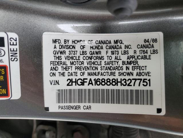 Photo 10 from auction – 2008 HONDA CIVIC EX with VIN 2HGFA16888H327751