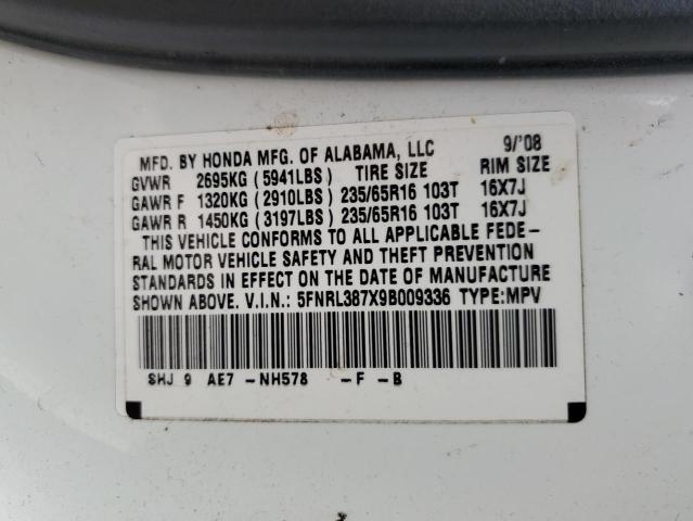 Photo 10 from auction – 2009 HONDA ODYSSEY EX with VIN 5FNRL387X9B009336