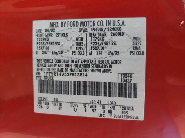 Photo 10 from auction – 2002 FORD RANGER SUP with VIN 1FTYR14V52PB13814