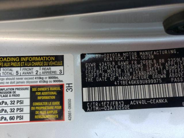 Photo 10 from auction – 2009 TOYOTA CAMRY BASE with VIN 4T1BE46K69U899975