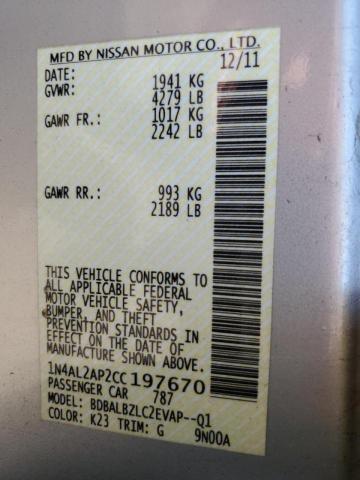 Photo 10 from auction – 2012 NISSAN ALTIMA BAS with VIN 1N4AL2AP2CC197670