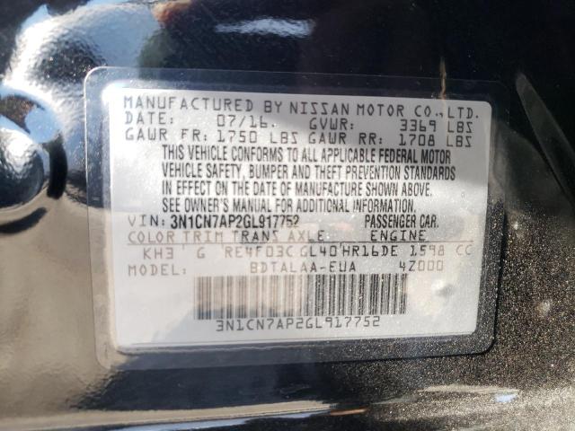 Photo 10 from auction – 2016 NISSAN VERSA S with VIN 3N1CN7AP2GL917752