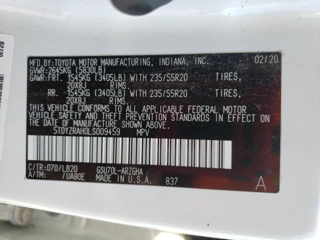 Photo 10 from auction – 2020 TOYOTA HIGHLANDER with VIN 5TDYZRAH0LS009459