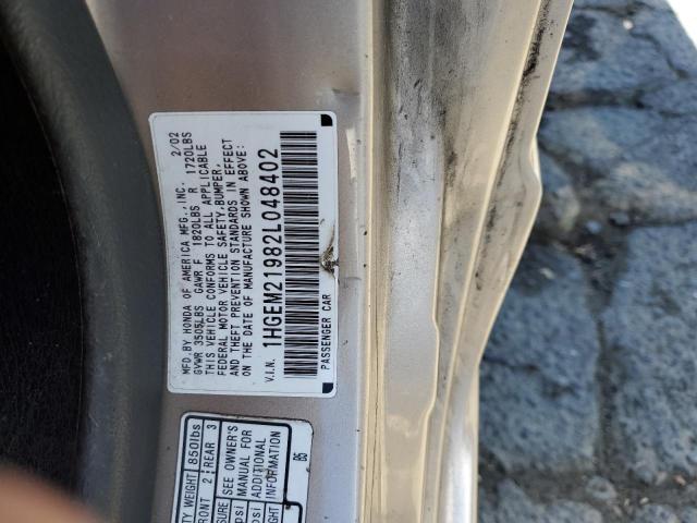 Photo 10 from auction – 2002 HONDA CIVIC EX with VIN 1HGEM21982L048402