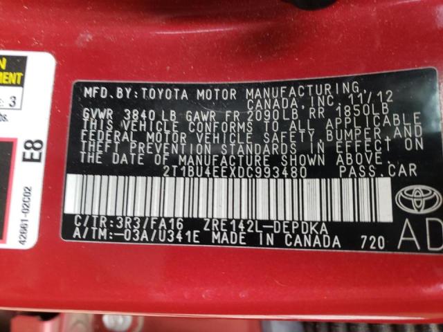 Photo 10 from auction – 2013 TOYOTA COROLLA with VIN 2T1BU4EEXDC993480