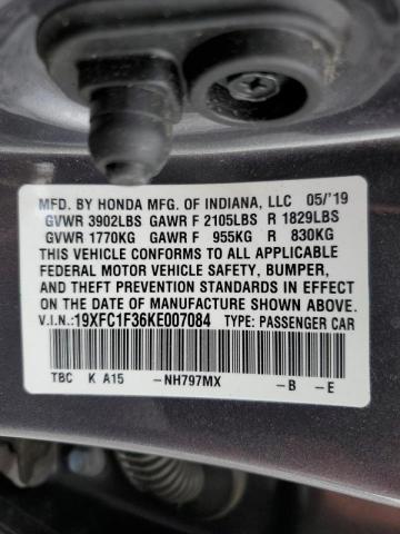 Photo 10 from auction – 2019 HONDA CIVIC EX with VIN 19XFC1F36KE007084