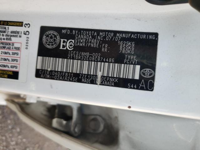 Photo 10 from auction – 2008 TOYOTA COROLLA CE with VIN 2T1BR32E08C874486