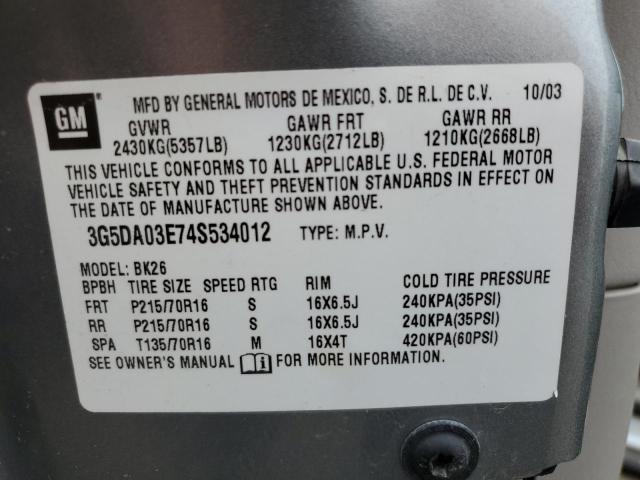Photo 10 from auction – 2004 BUICK RENDEZVOUS with VIN 3G5DA03E74S534012