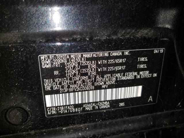 Photo 10 from auction – 2019 TOYOTA RAV4 XLE with VIN 2T3P1RFV2KC008099