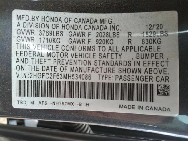 Photo 10 from auction – 2021 HONDA CIVIC LX with VIN 2HGFC2F63MH534086