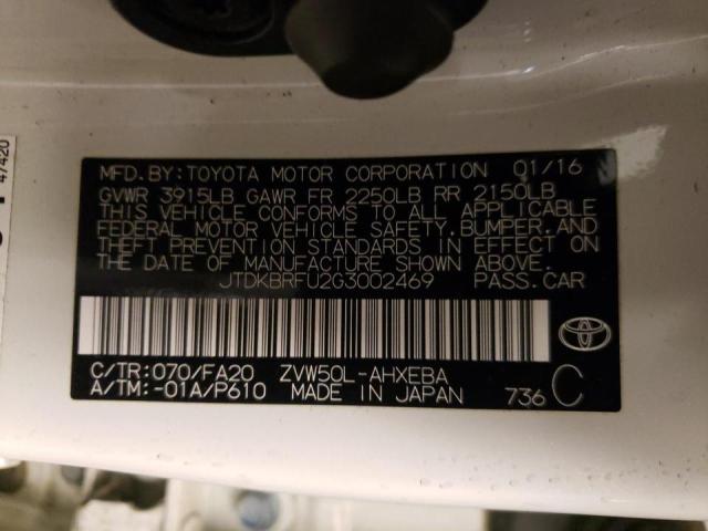 Photo 10 from auction – 2016 TOYOTA PRIUS with VIN JTDKBRFU2G3002469