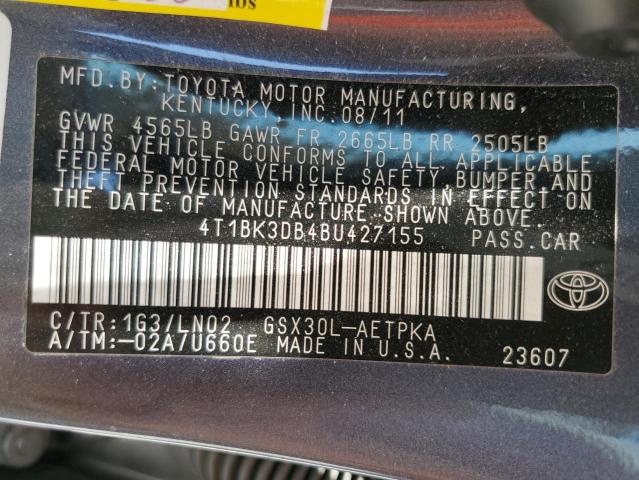 Photo 10 from auction – 2011 TOYOTA AVALON BAS with VIN 4T1BK3DB4BU427155