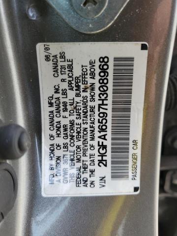 Photo 10 from auction – 2007 HONDA CIVIC LX with VIN 2HGFA16597H308968