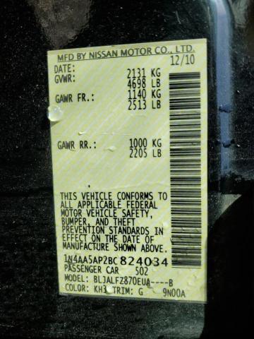 Photo 10 from auction – 2011 NISSAN MAXIMA S with VIN 1N4AA5AP2BC824034