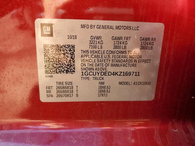 Photo 10 from auction – 2019 CHEVROLET SILVERADO with VIN 1GCUYDED4KZ169711