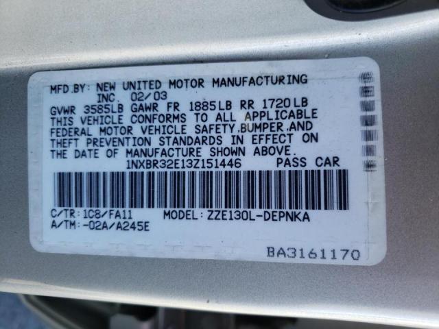 Photo 10 from auction – 2003 TOYOTA COROLLA CE with VIN 1NXBR32E13Z151446