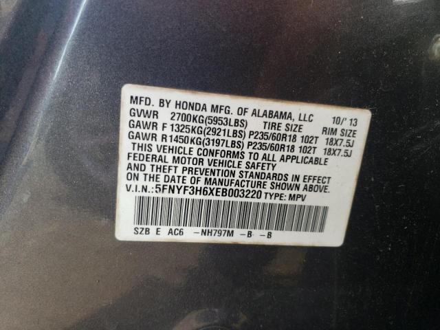 Photo 10 from auction – 2014 HONDA PILOT EXL with VIN 5FNYF3H6XEB003220